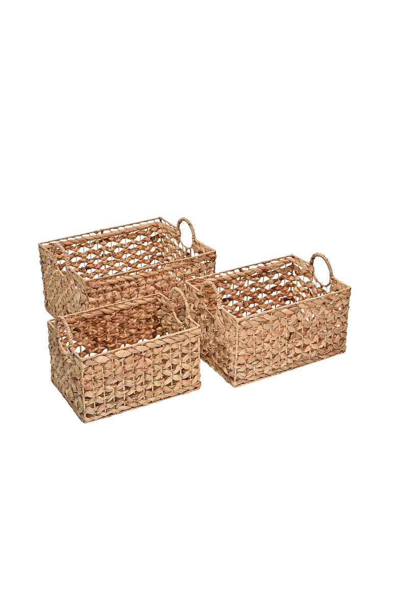 HAPPIMESS Quinn Bohemian Cottage Woven Hyacinth Rectangular Storage Baskets with Handles,, Alternate, color, Natural
