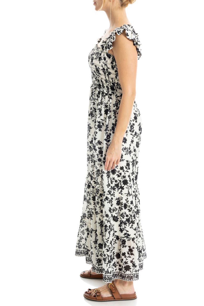 Flutter Sleeve Maxi Dress, Alternate, color, ECRU/ BLACK SILHOUETTE VINE