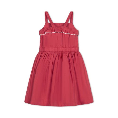 Hope & Henry Girls' Organic Button Front Ruffle Sundress, Kids In Soft Red Solid