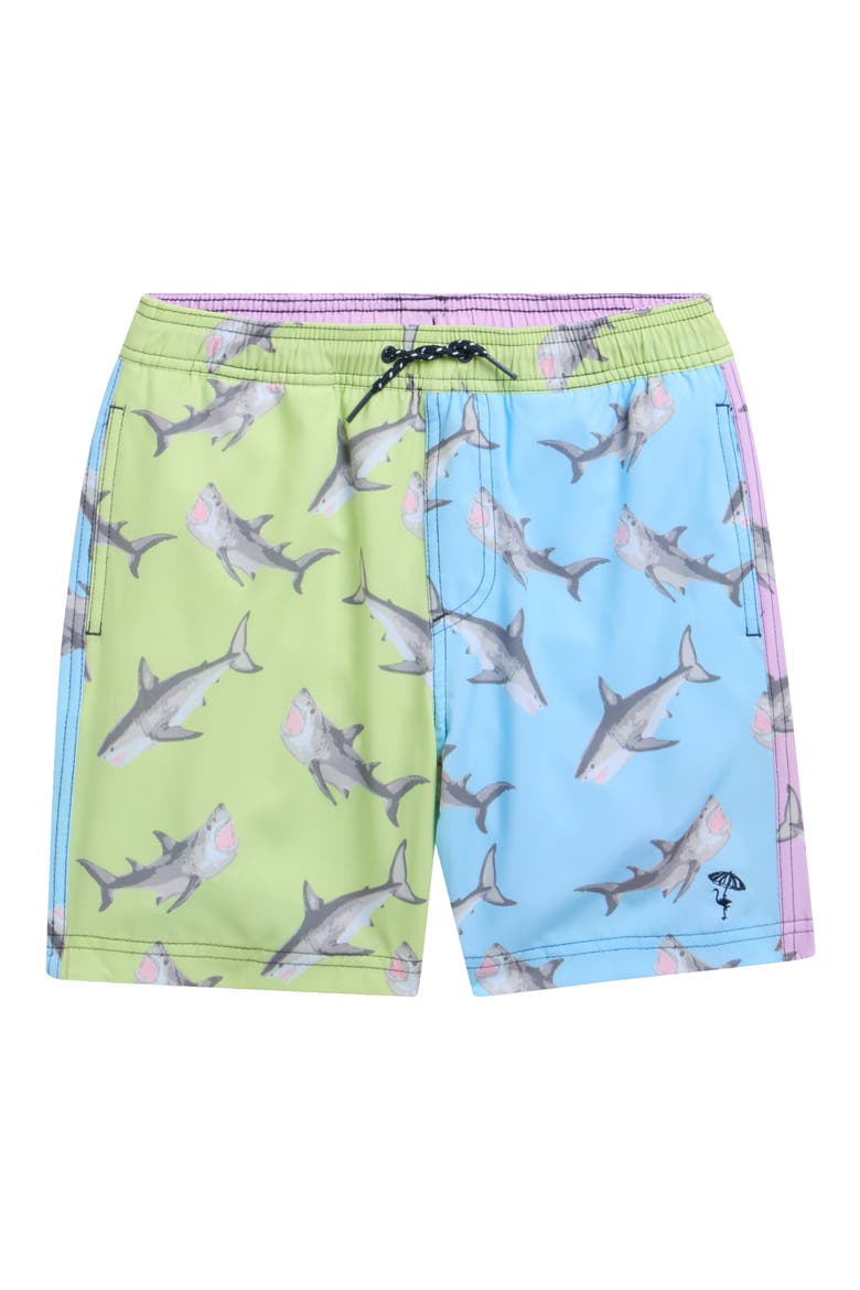 Kids' Shark H₂O Swim Shorts, Main, color, GREEN/ BLUE MULTI