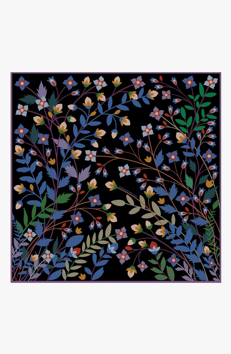 Jessie Zhao New York Double Sided Silk Scarf Of Night Garden, Alternate, color, Black