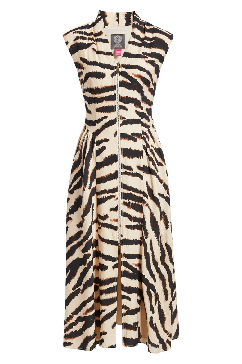 Abstract Animal Print Cocktail Midi Dress, Alternate, color, BLACK/ BEIGE LEOPARD PRINT