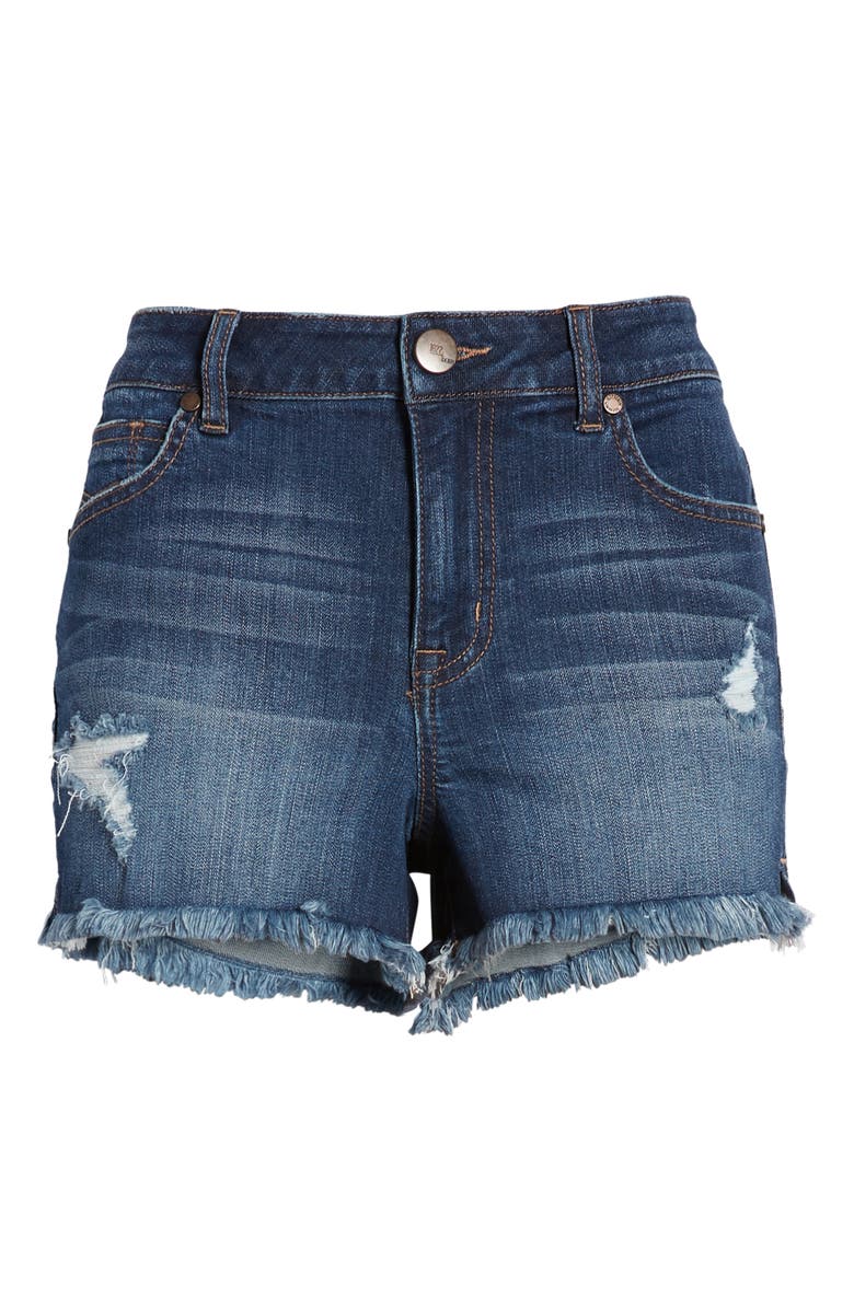1822 Denim Ripped Raw Hem Denim Shorts, Alternate, color, 