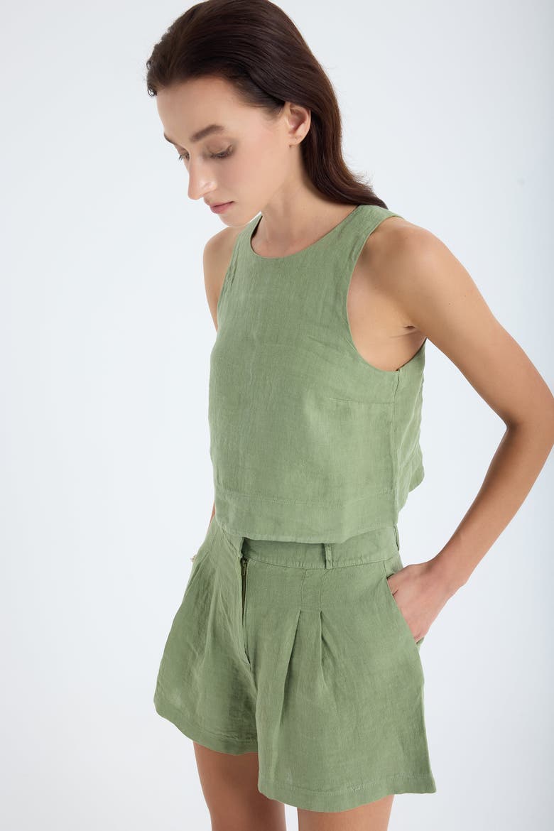 Lena 100% Linen Sleeveless Crop Top, Alternate, color, Green