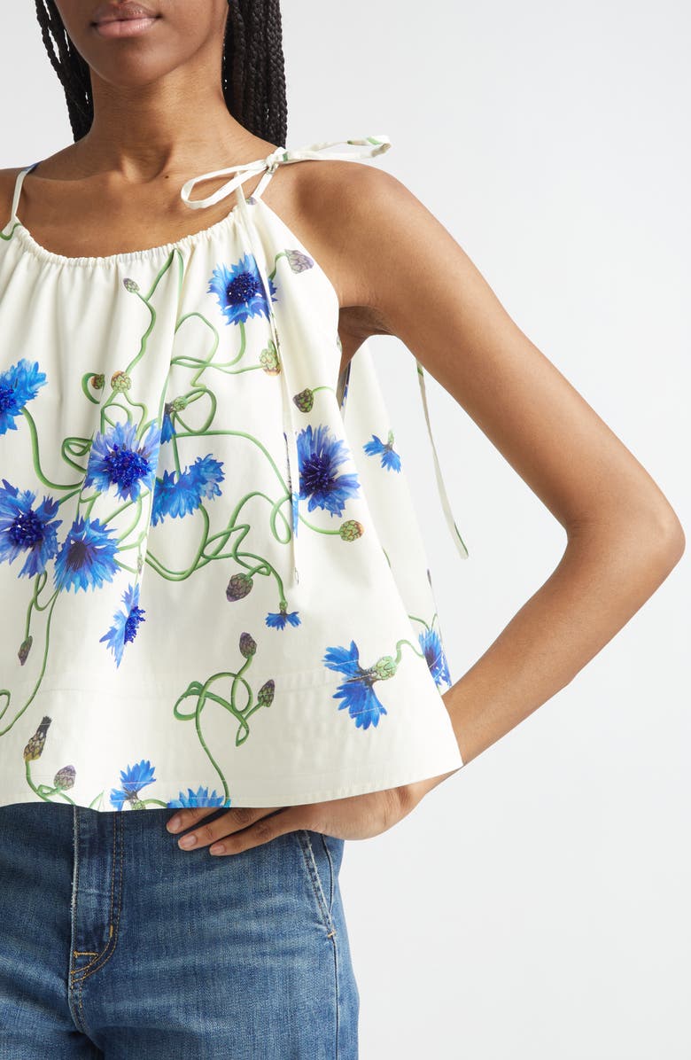 Stella McCartney Embellished Floral Print A-Line Halter Top, Alternate, color, Cornflower