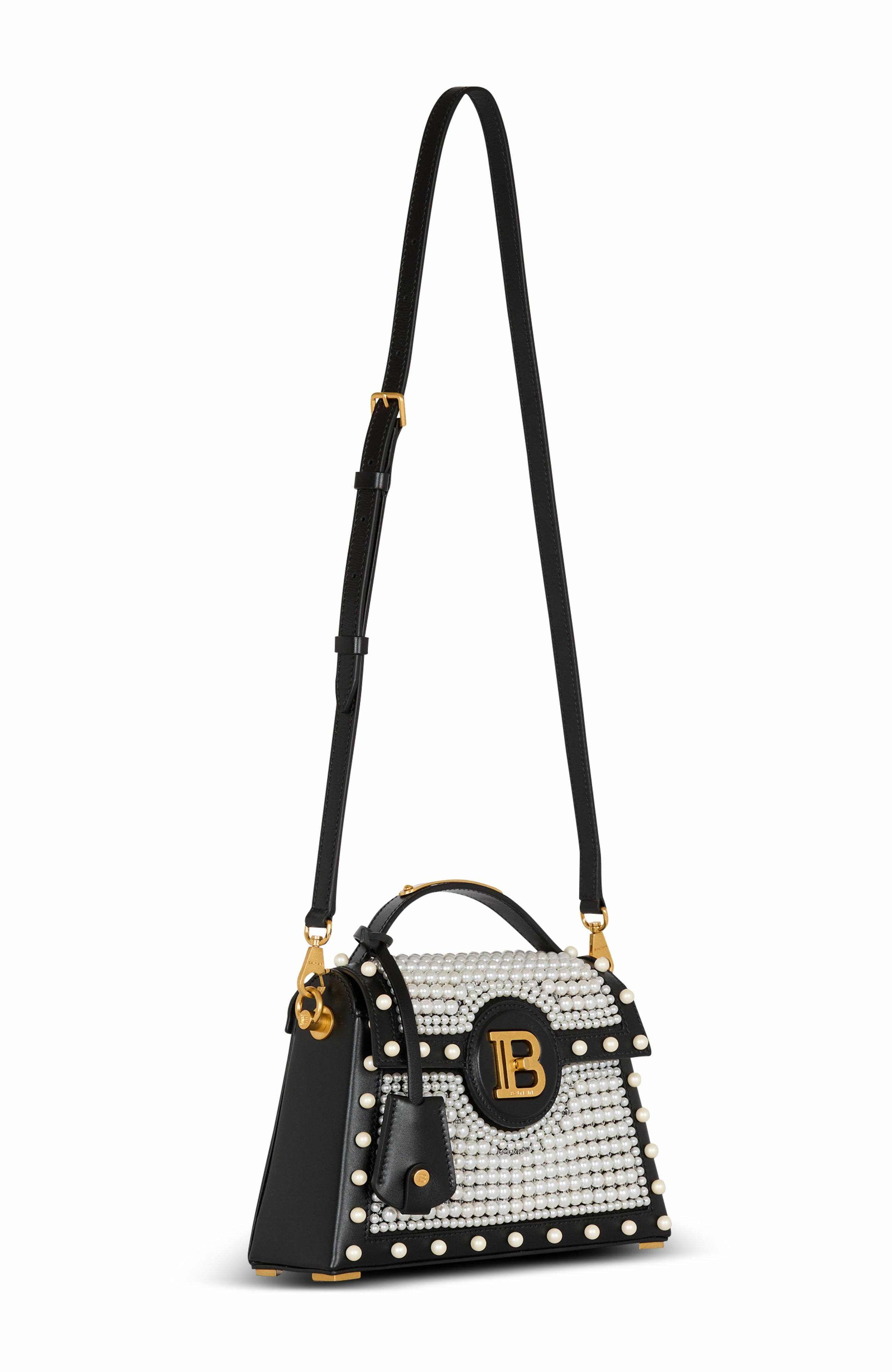 Balmain B-Buzz Dynasty Bag In Leather And Embroidered Satin, Alternate, color, 