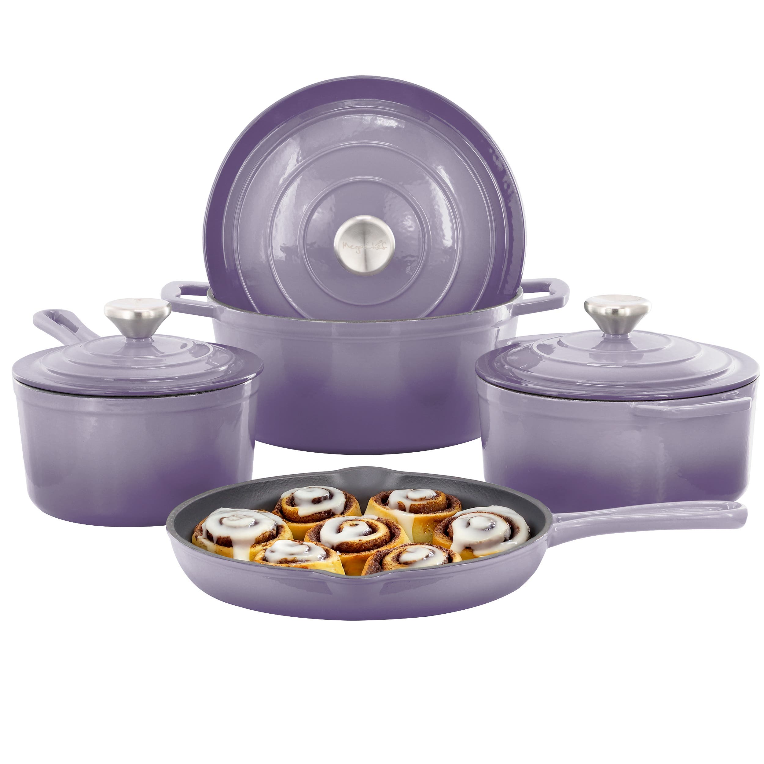 Megachef 7 Piece Enameled Cast Iron Cookware Set - Purple