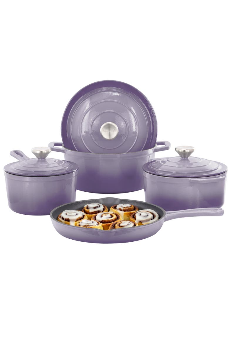 7 Piece Enameled Cast Iron Cookware Set, Main, color, Purple