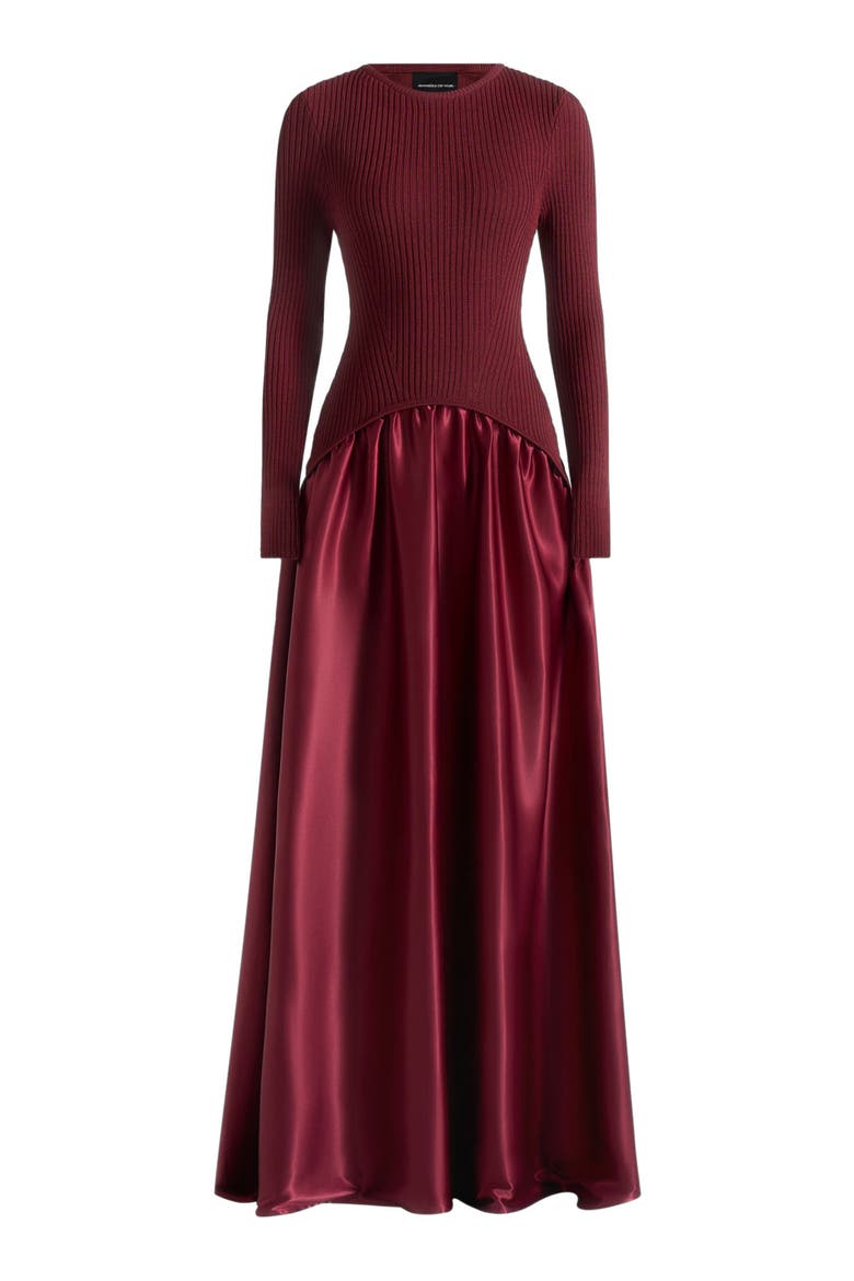 Adeline Knit & Satin Curved Hem Maxi Dress, Alternate, color, Wine Red