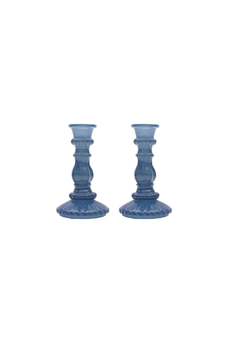 Coastal Blues Elegant Glass Candle Holders Set of 2, Main, color, Blue