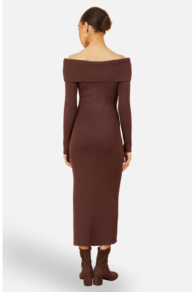 Bardot Knitted Fitted Midi Dress, Alternate, color, Brown