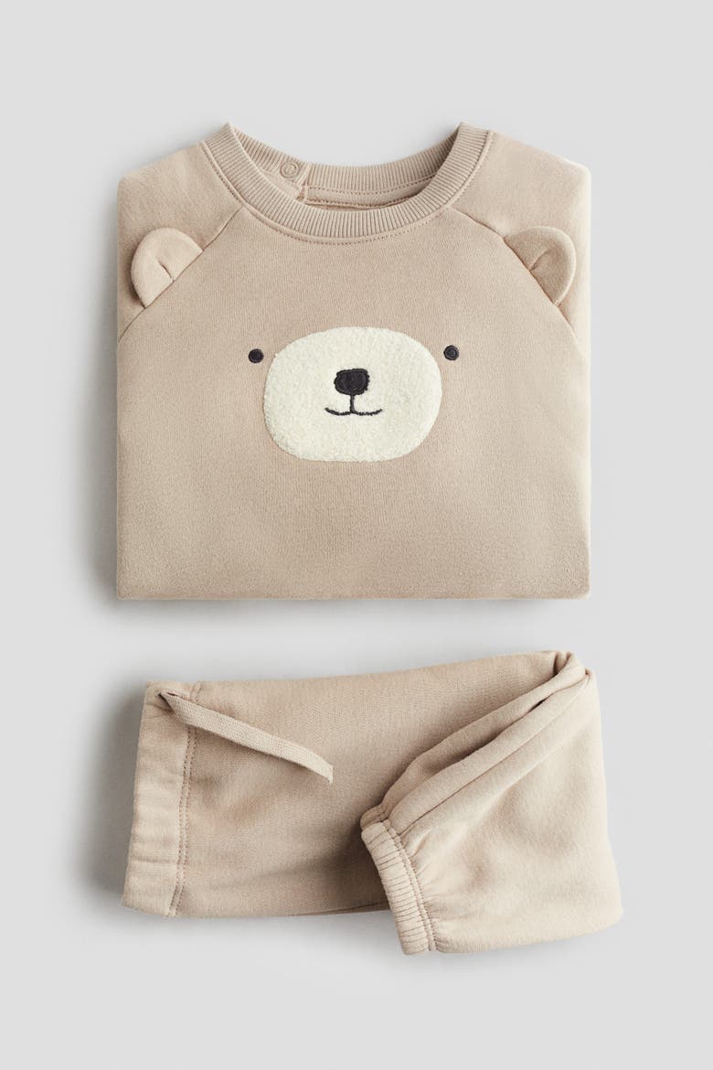 2-piece Teddy-detail Sweatshirt Set, Alternate, color, Beige/bear