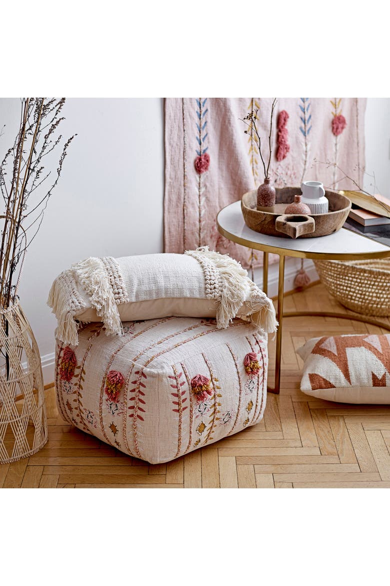Creative Co-Op Cotton and Chenille Woven Lumbar Pillow with Fringe, Cream, Cover Only, Alternate, color, Cream