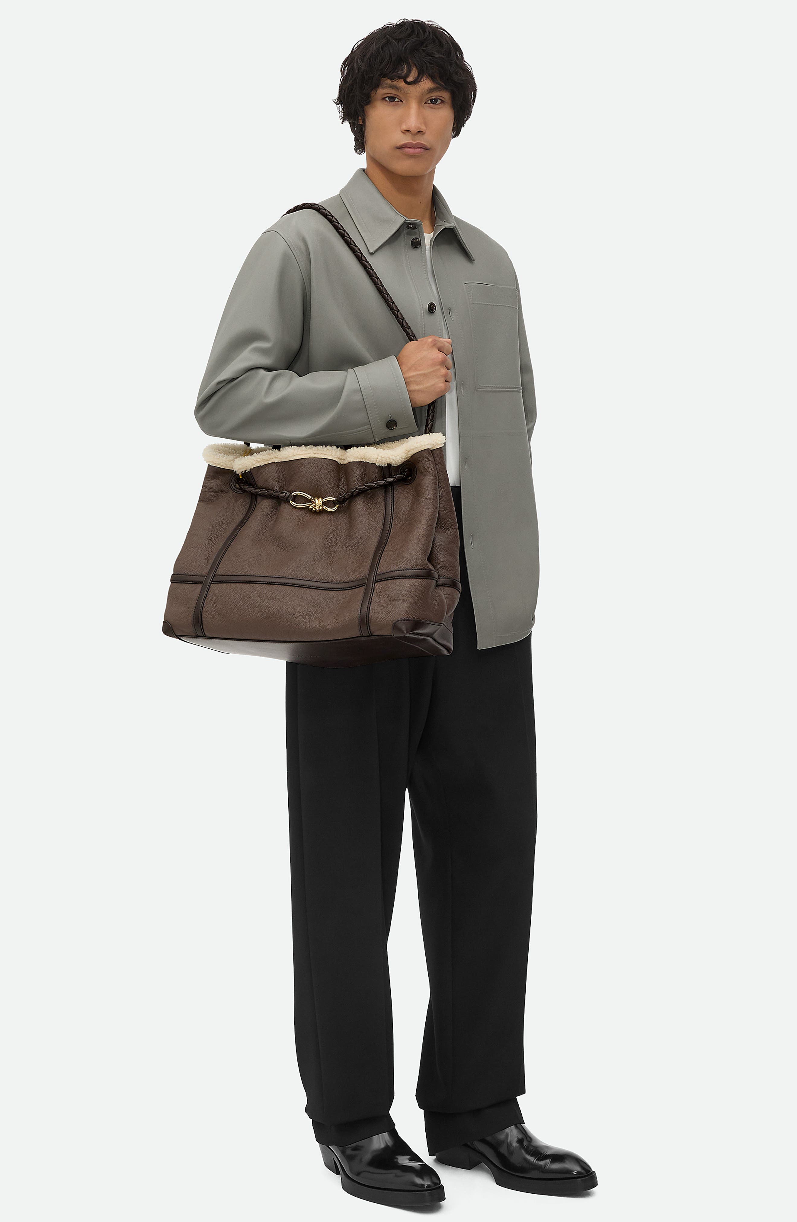 Bottega Veneta Large Andiamo Genuine Shearling Tote, Alternate, color, 
