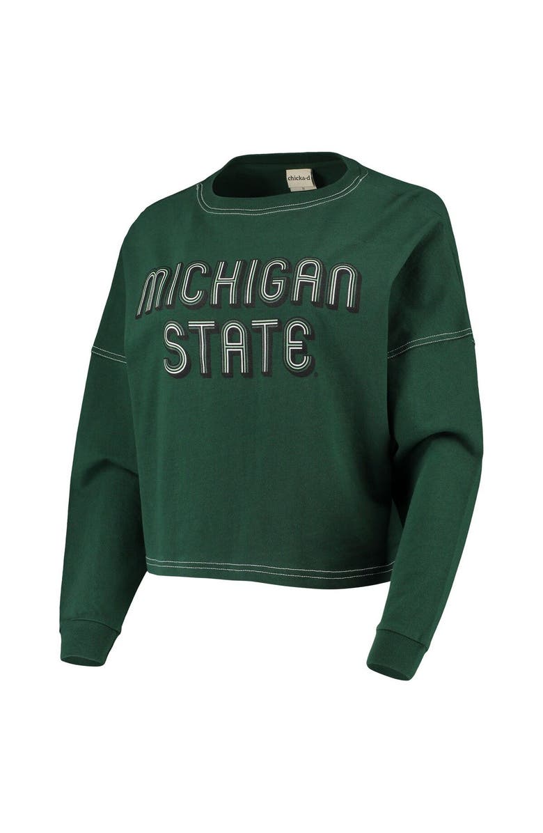 CHICKA-D Women's chicka-d Green Michigan State Spartans Vintage Jersey Boxy Big Long Sleeve T-Shirt, Alternate, color, 