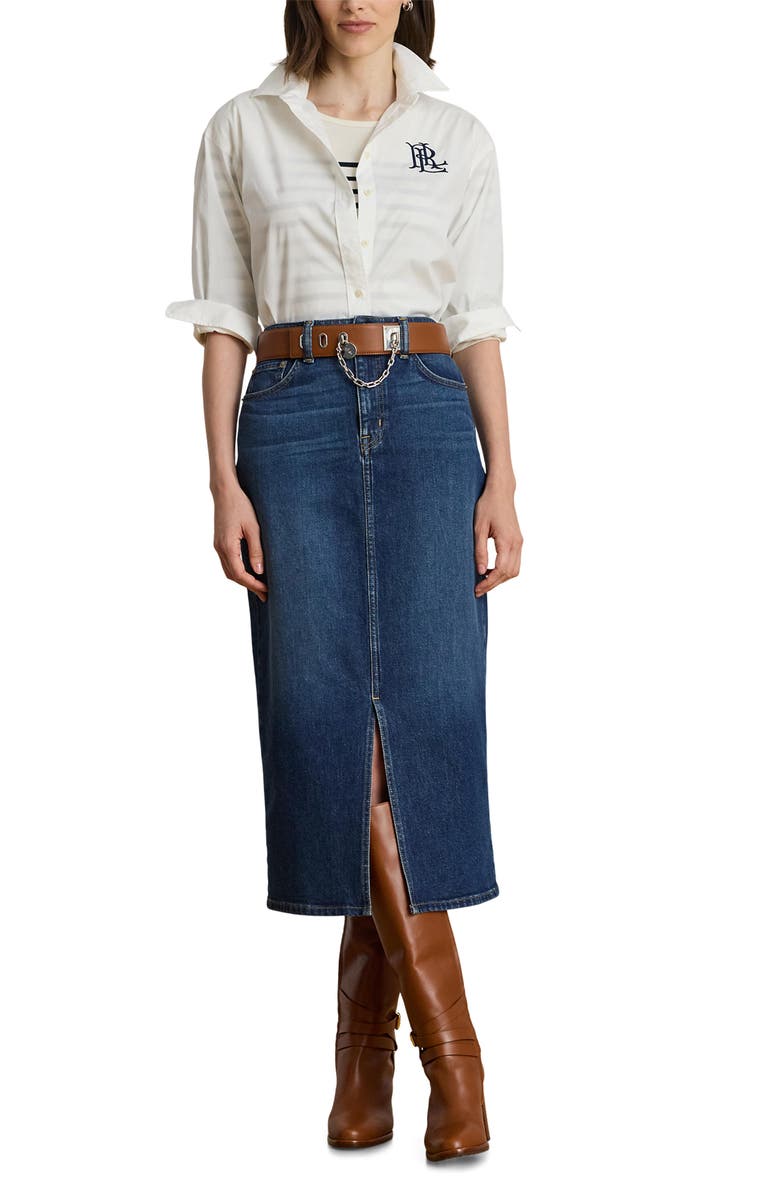 Lauren Ralph Lauren Denim Midi Skirt, Alternate, color,