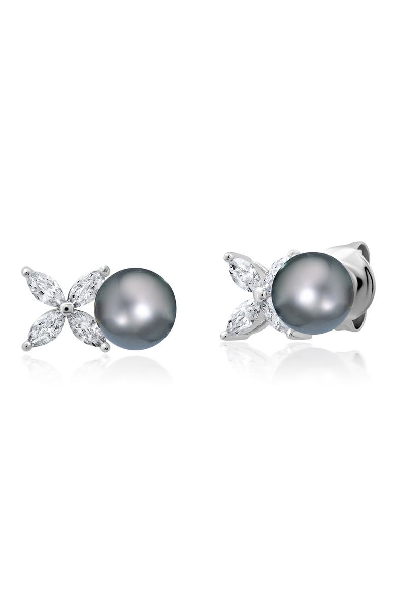 XOXO Grey Pearl & Cubic Zirconia Stud Earrings, Main, color, PURE PLATINUM/ GRAY PEARL