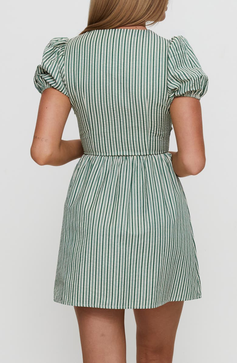 Princess Polly Nurture Tie Front Puff Sleeve Cotton Blend Minidress, Alternate, color, Green Stripe