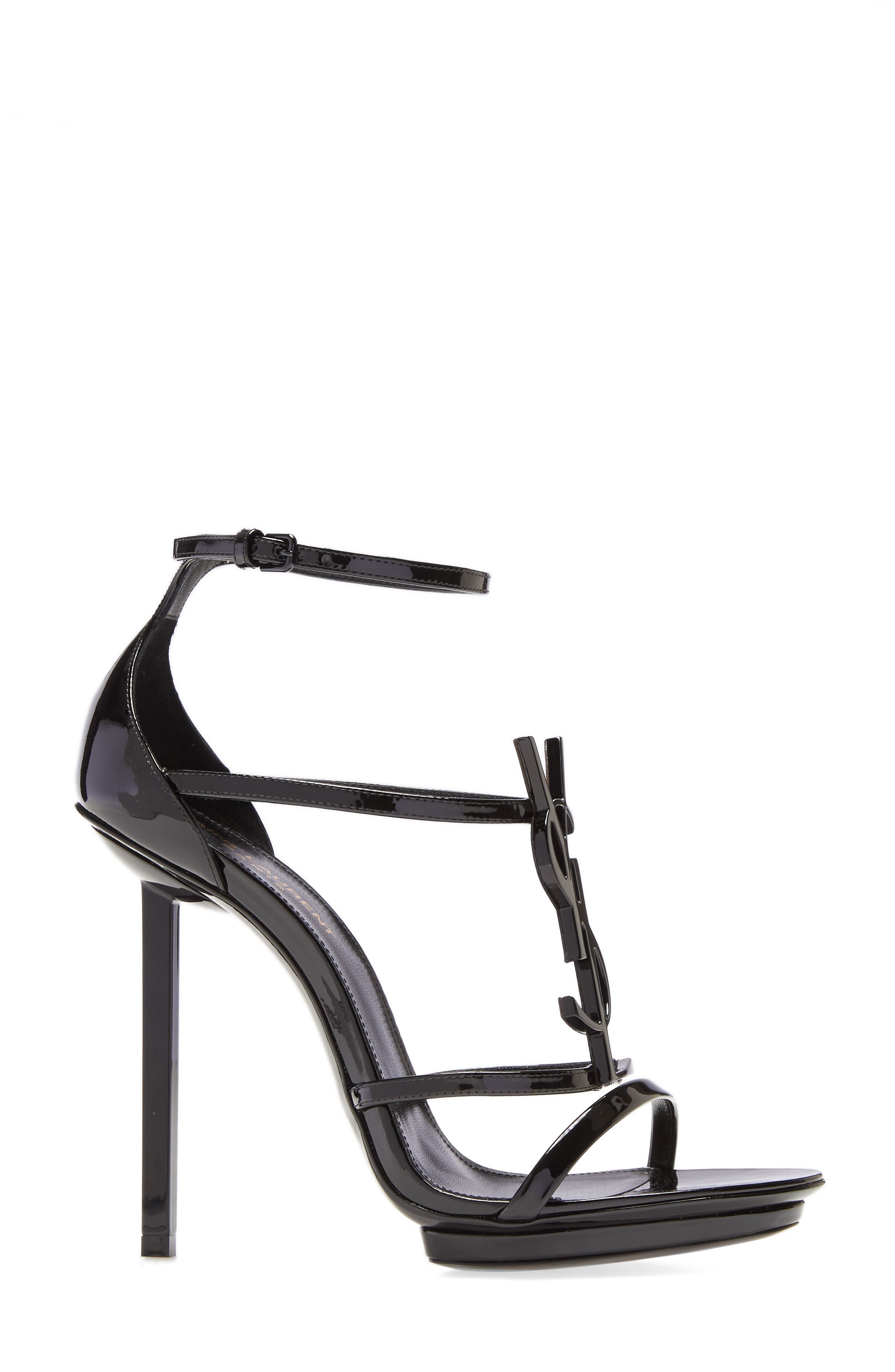 Cassandra YSL Logo Sandal, Alternate, color, CHROME BLACK