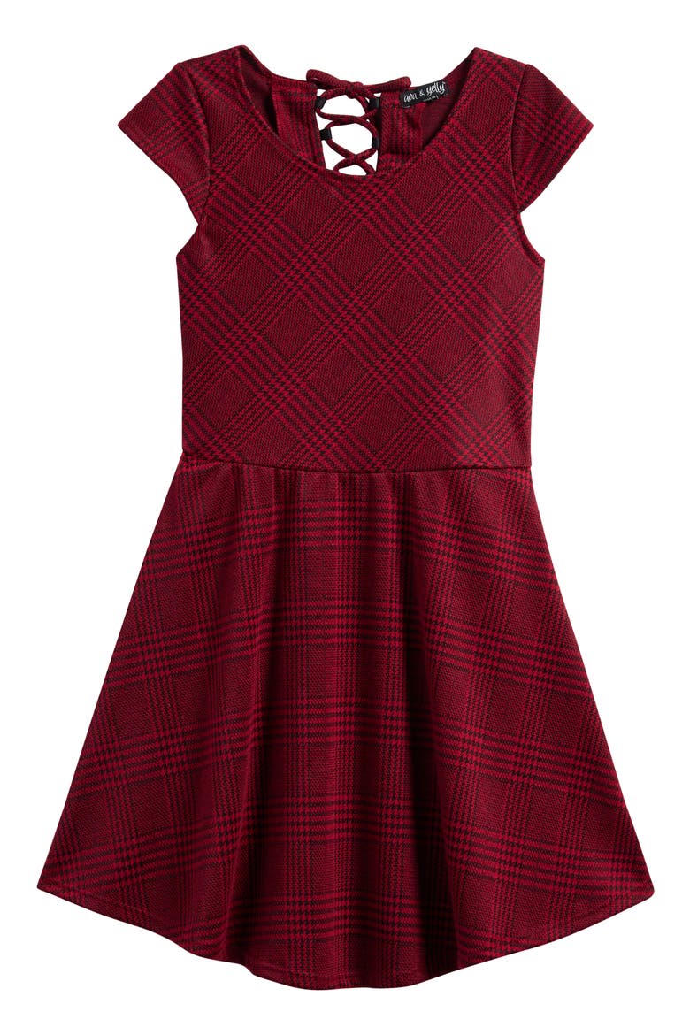 Kids' Plaid Skater Dress, Main, color, RED