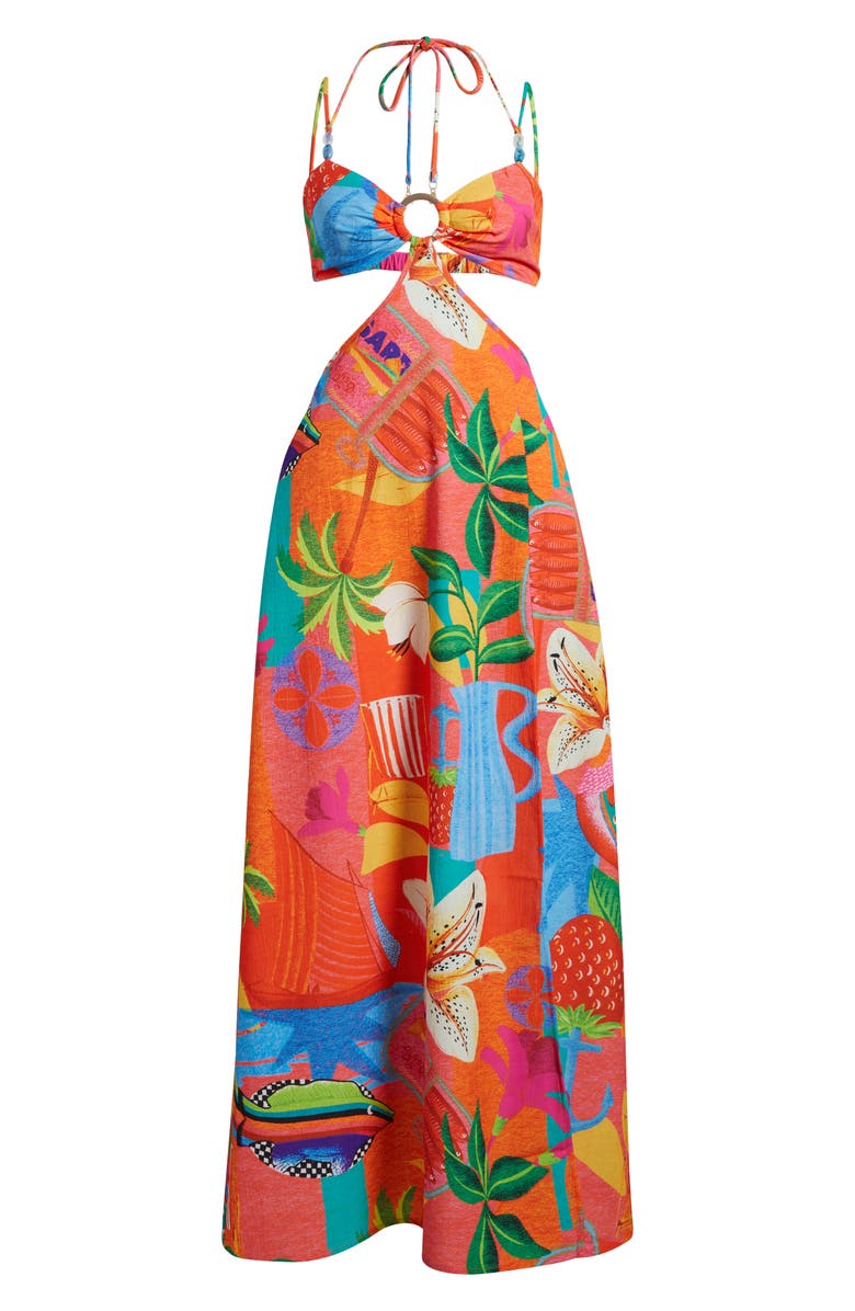 Kulani Kinis Cutout Printed Cover-Up Maxi Dress, Alternate, color, Havana Haven