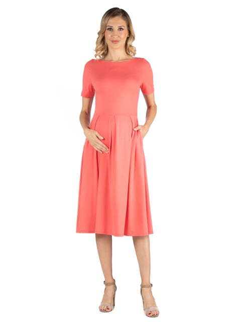 Maternity Midi Dress with Short Sleeve and Pocket Detail