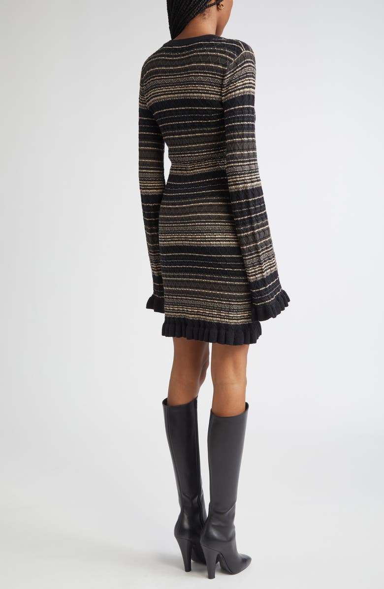 Ramy Brook Mary Stripe Long Sleeve Wool Blend Sweater Dress, Alternate, color, Deep Olive Cable