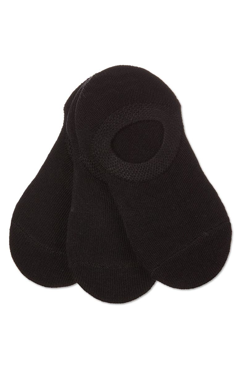 MeMoi Girls' 3 Pair Pack No Show Sneaker Liner Socks, Main, color, Black-Black-Black