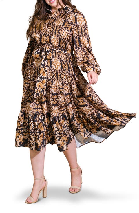 Geometric Floral Shirtdress (Plus)