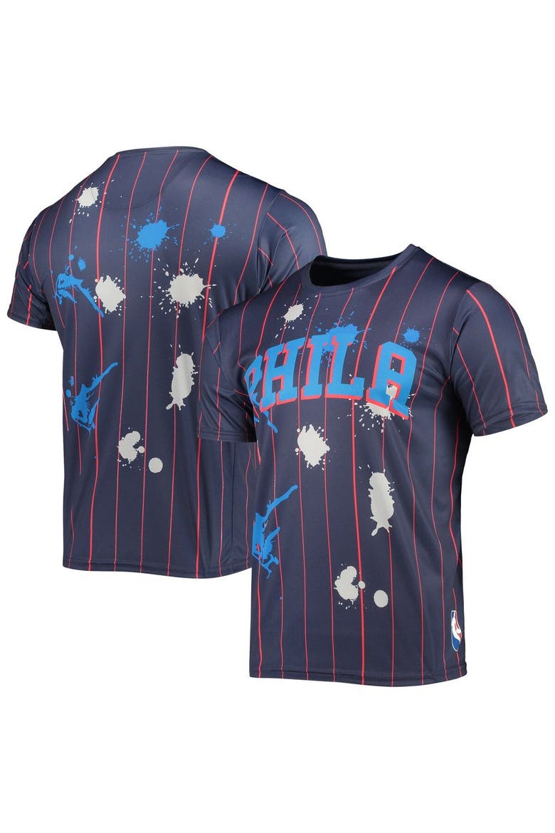 Men's FISLL Navy Philadelphia 76ers Striped Splatter T-Shirt, Main, color, Navy