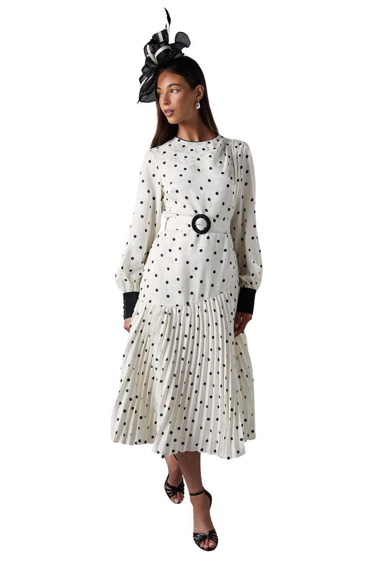 Long Sleeve Pleated Midi Dress, Main, color, Mono