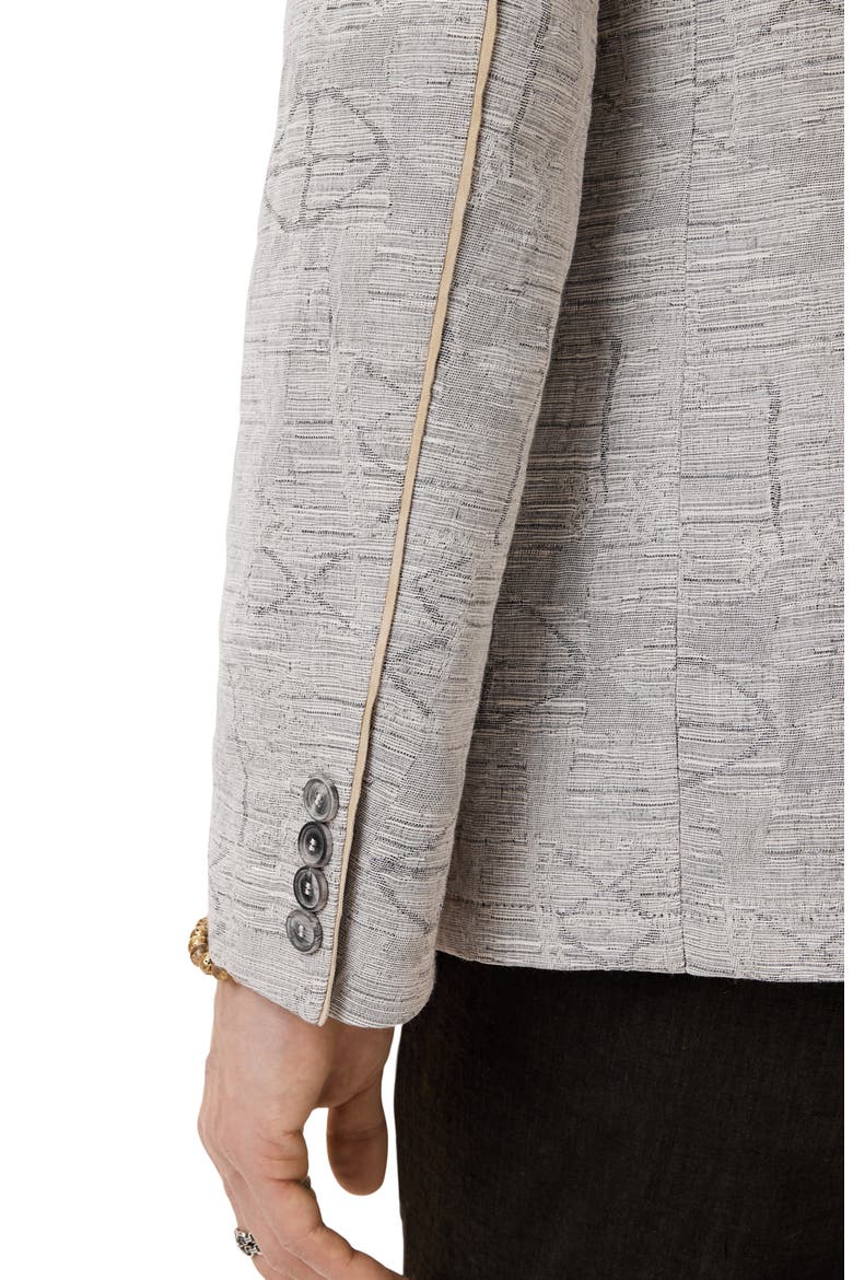 Ollie Cotton & Linen Blend Jacquard High Button Jacket, Alternate, color, TWINE