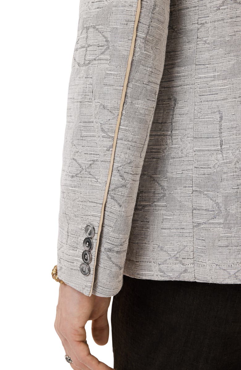John Varvatos Ollie Cotton & Linen Blend Jacquard High Button Jacket, Alternate, color, Twine