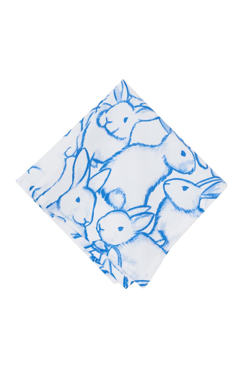 Easter Bunny Blue Silhouettes 100% Cotton Set of 6 Cloth Napkins, Main, color, Blue