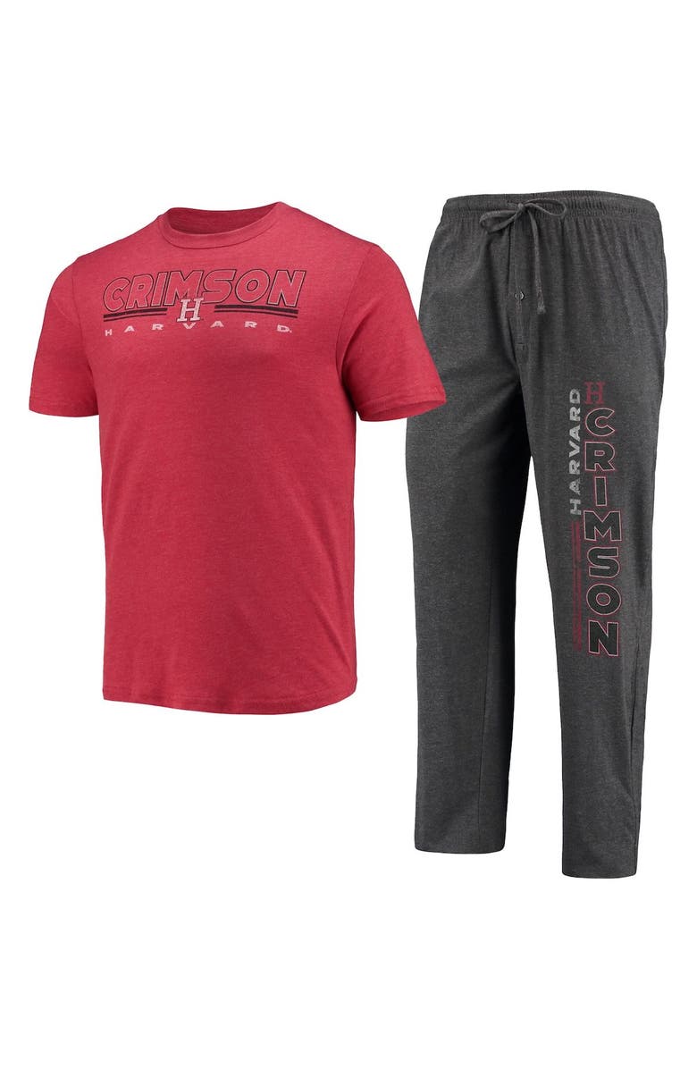 CONCEPTS SPORT Men's Concepts Sport Heathered Charcoal/Crimson Harvard Crimson Meter T-Shirt & Pants Sleep Set, Alternate, color, Heather Charcoal