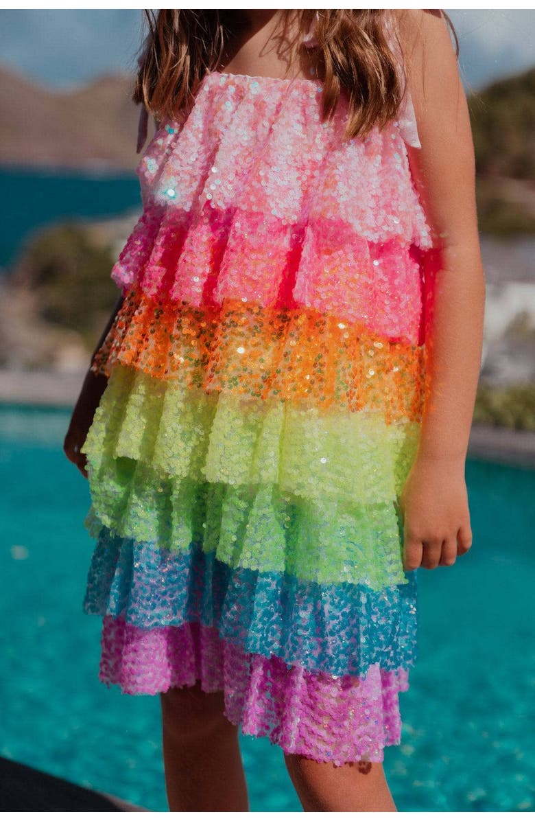 Lola + The Boys Neon Sequin Ruffle Dress, Alternate, color, Multicolor