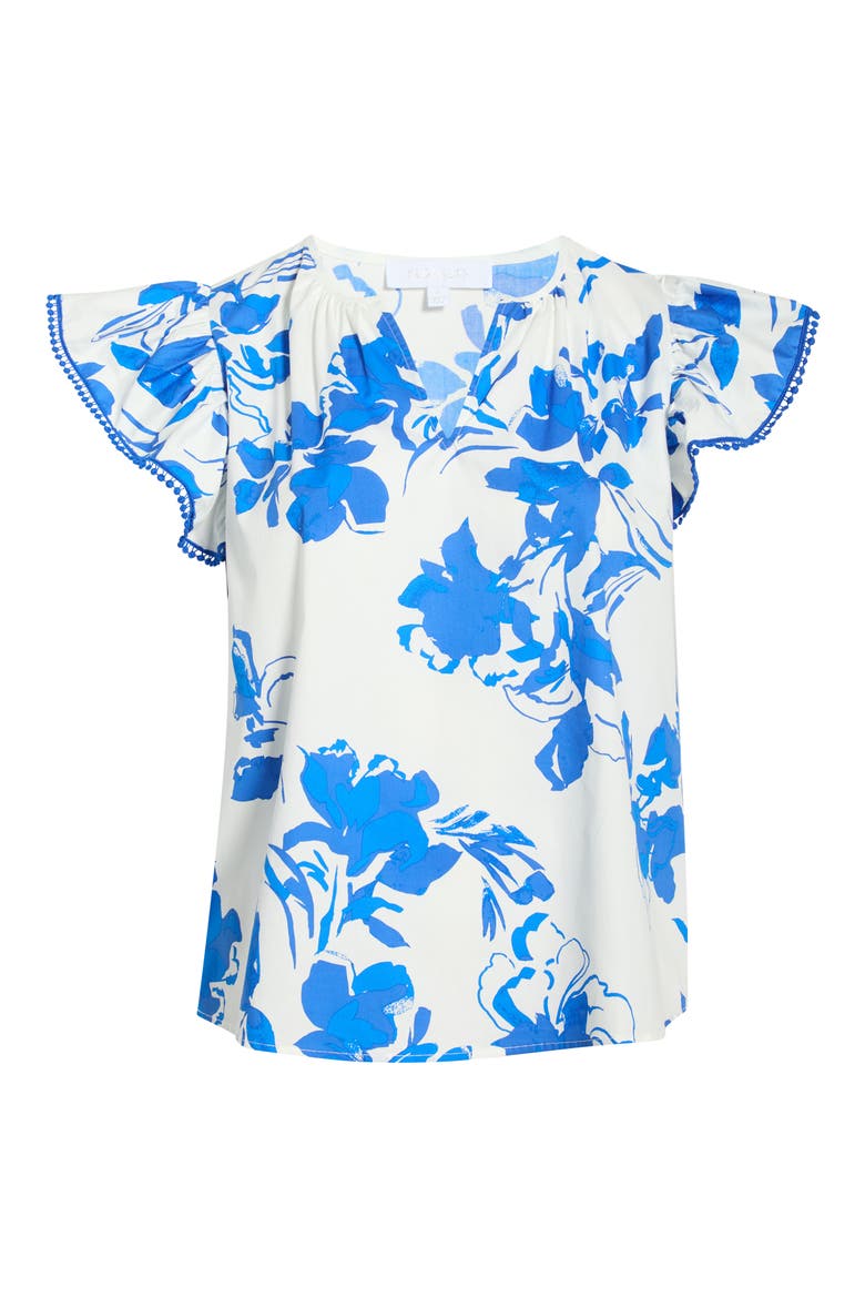Aby Floral Carya Ruffle Cotton Top, Alternate, color, WHITE COBALT MULTI