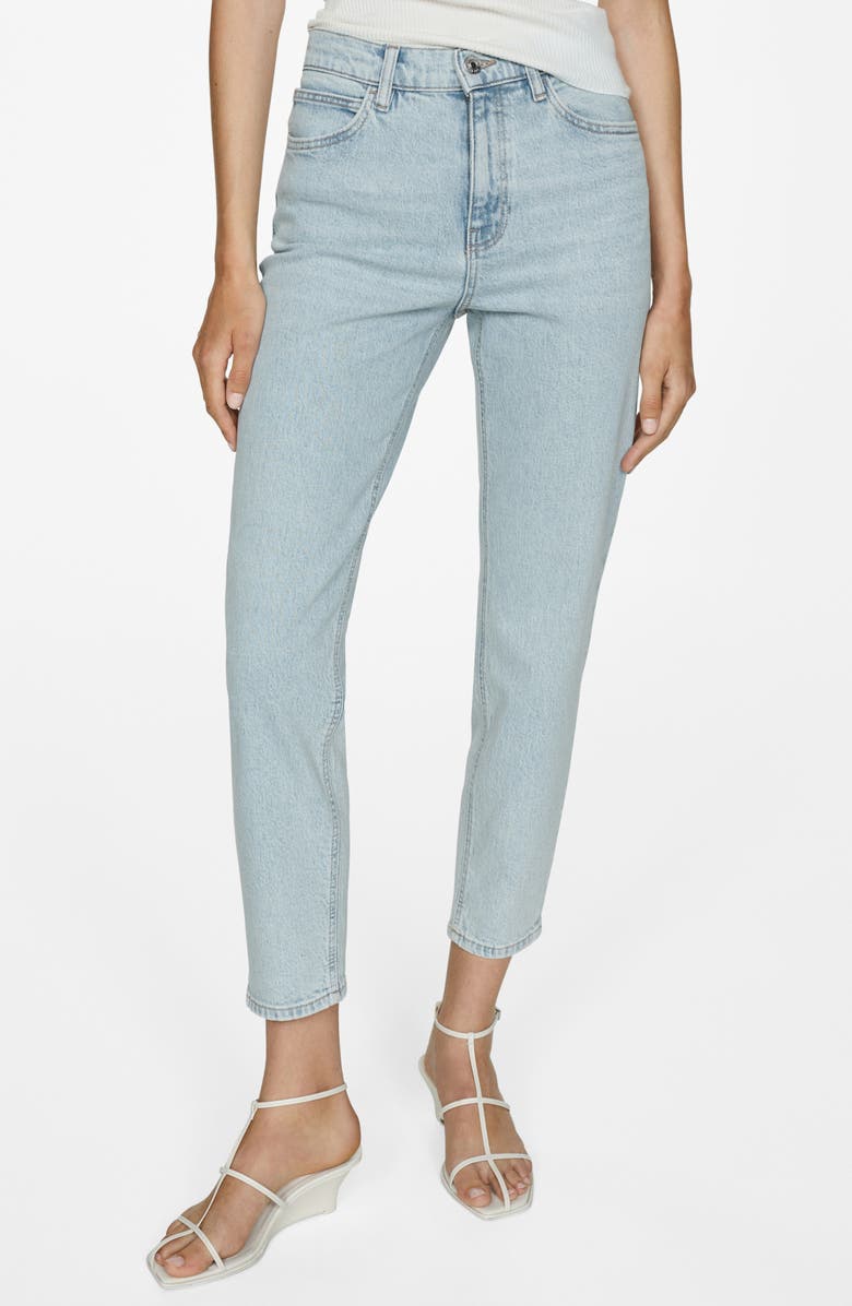 MANGO Comfort High Waist Mom Jeans, Main, color, Bleach Blue