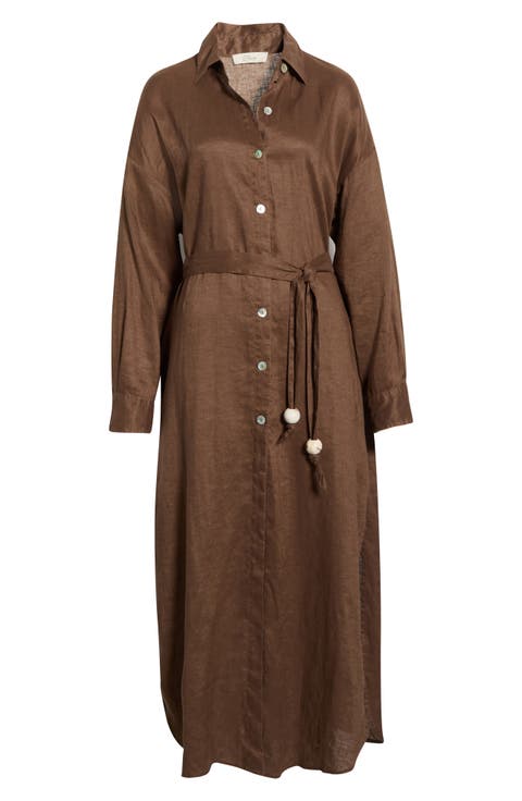 Long Sleeve Linen Maxi Shirtdress