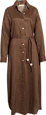 Elan Long Sleeve Linen Maxi Shirtdress