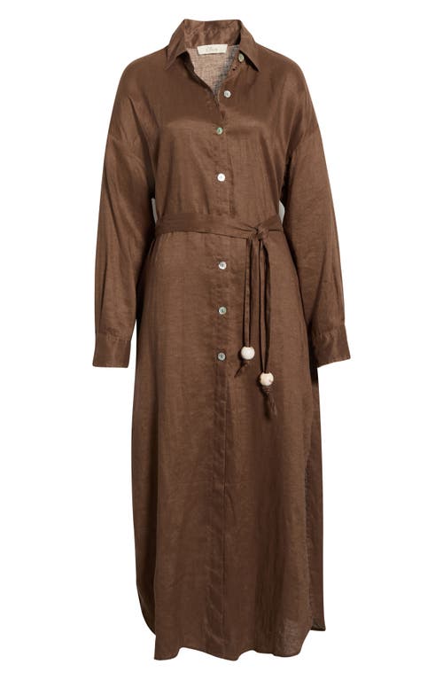 Elan Long Sleeve Linen Maxi Shirtdress In Brown
