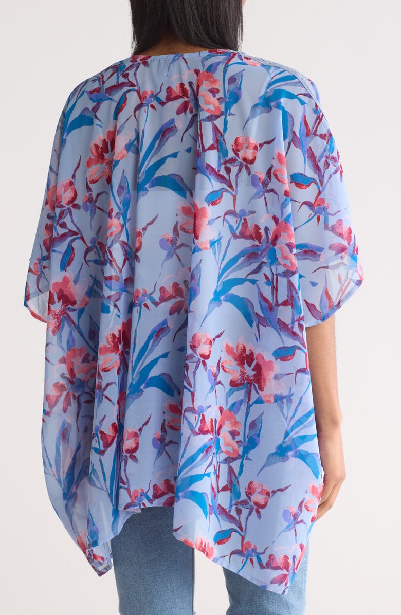 Vince Camuto Floral Ruana with Knit Trim, Alternate, color, Chambray