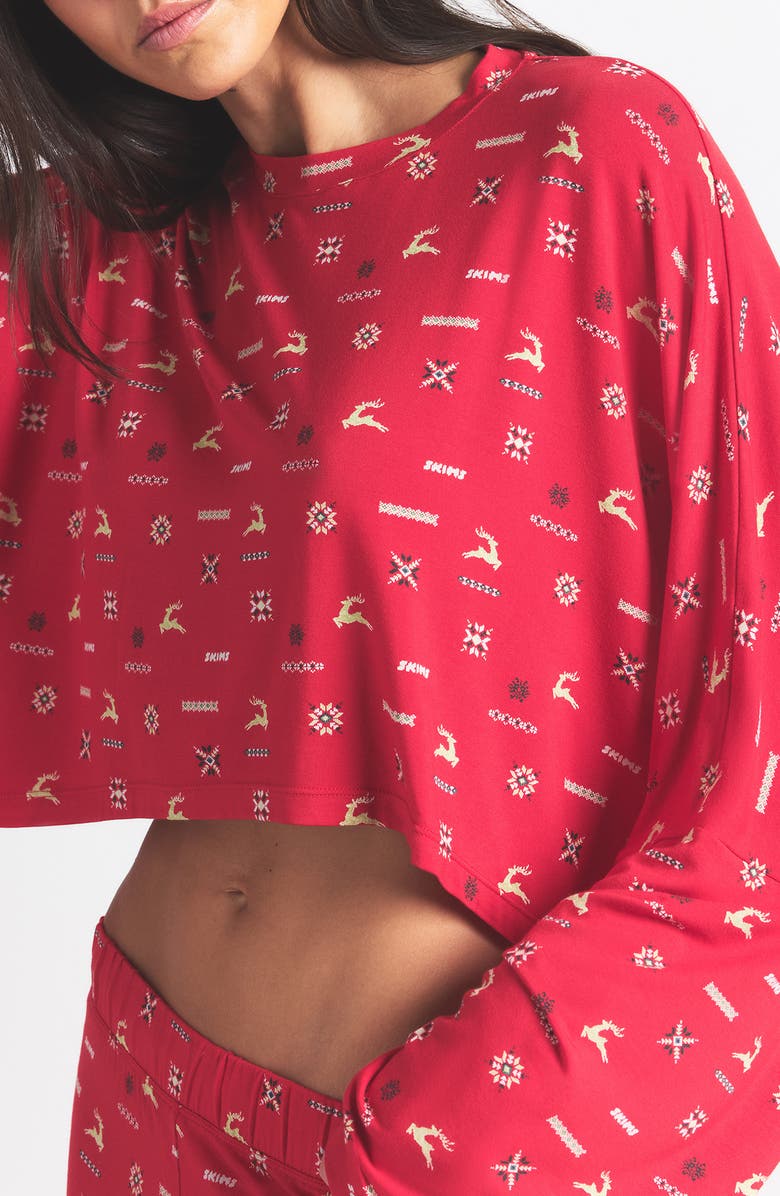 SKIMS Soft Modal Blend Pajamas, Alternate, color, Cranberry Vintage Deer Print