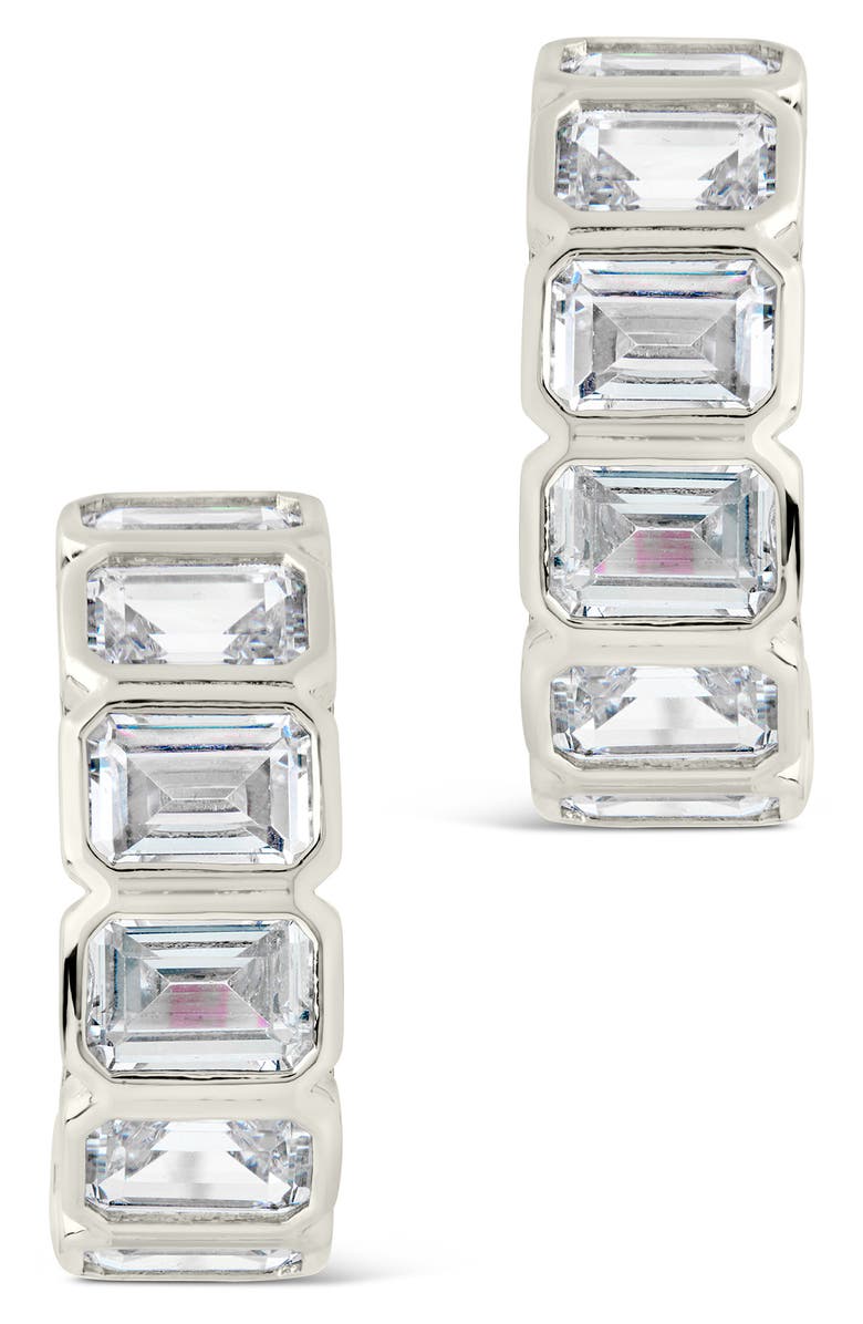 Sterling Forever Nyssa Baguette Cubic Zirconia Hoop Earrings, Alternate, color, Silver/ Clear