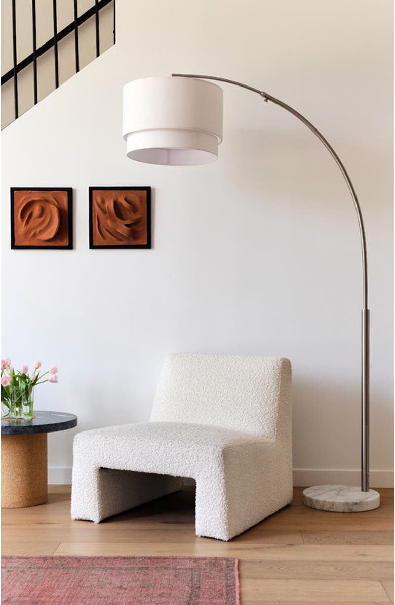 Brightech Mason 81" LED Arc Floor Lamp with Heavy-Weighted Marble Base, Alternate, color, Metallic Silver