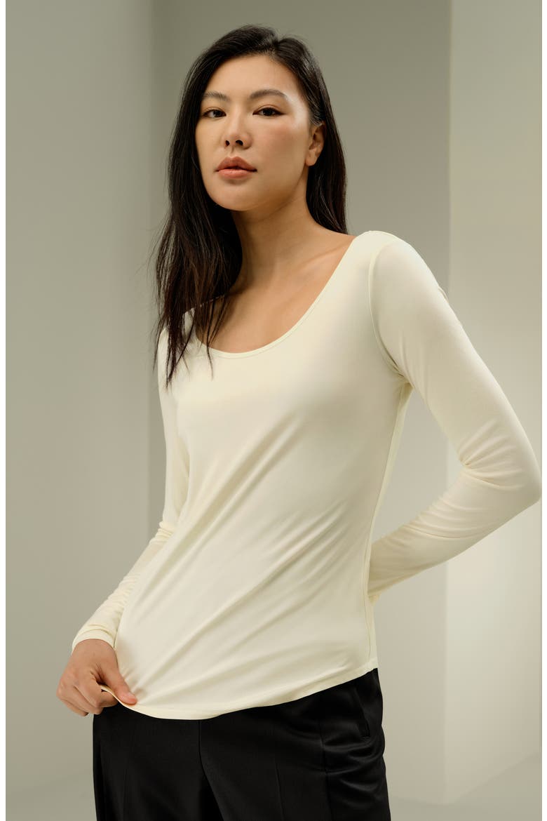 Women's Scoop-Neck Pure Silk Slim Fit Top, Alternate, color, Lily White