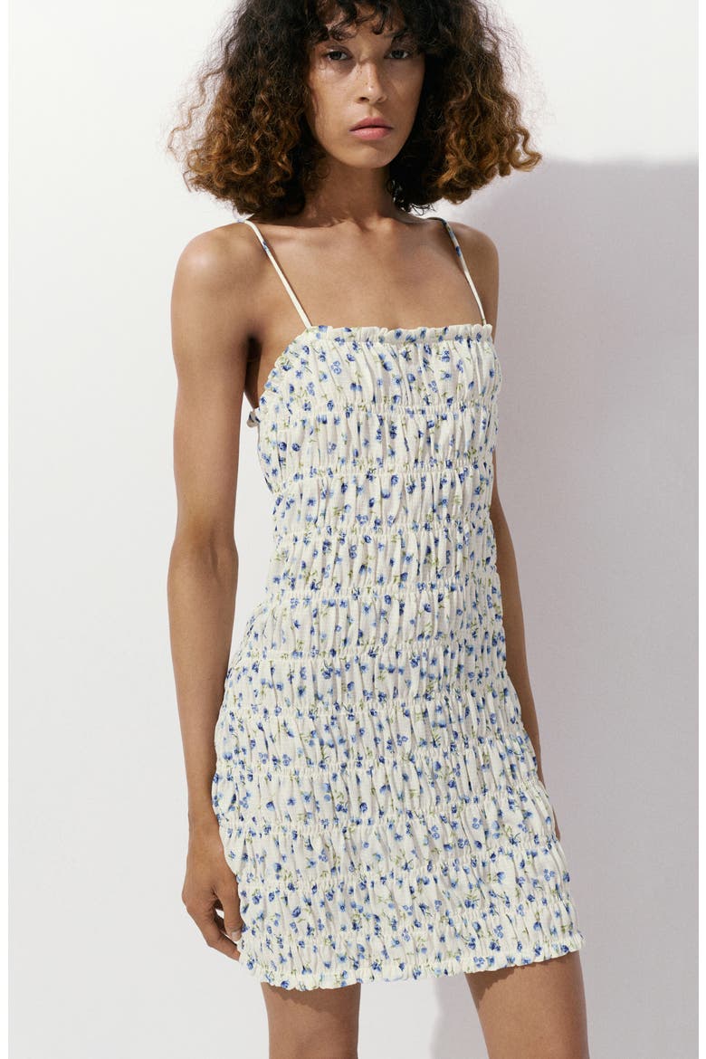 Shirred Minidress, Alternate, color, BLUE
