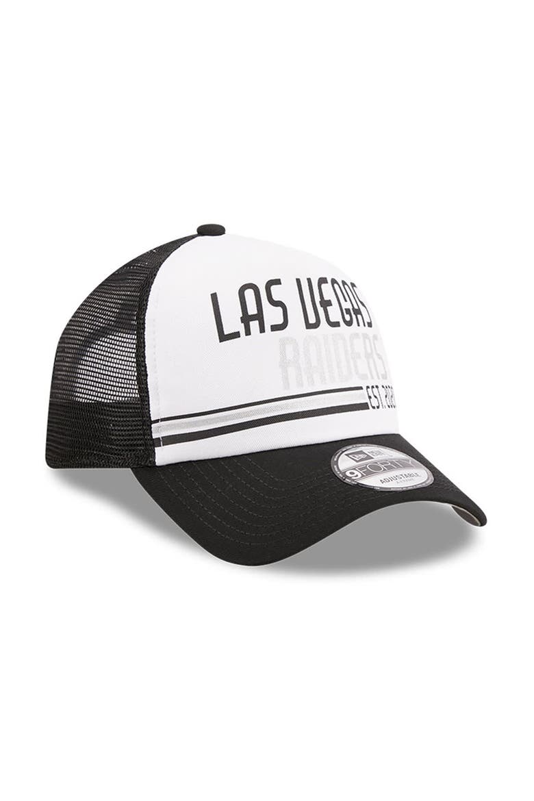 Men's New Era White/Black Las Vegas Raiders Stacked A-Frame Trucker 9FORTY Adjustable Hat, Alternate, color, White