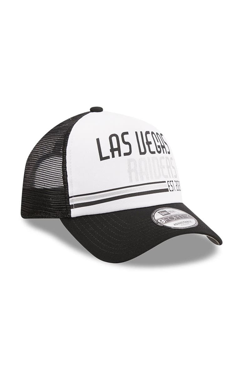 New Era Men's New Era White/Black Las Vegas Raiders Stacked A-Frame Trucker 9FORTY Adjustable Hat, Alternate, color, White