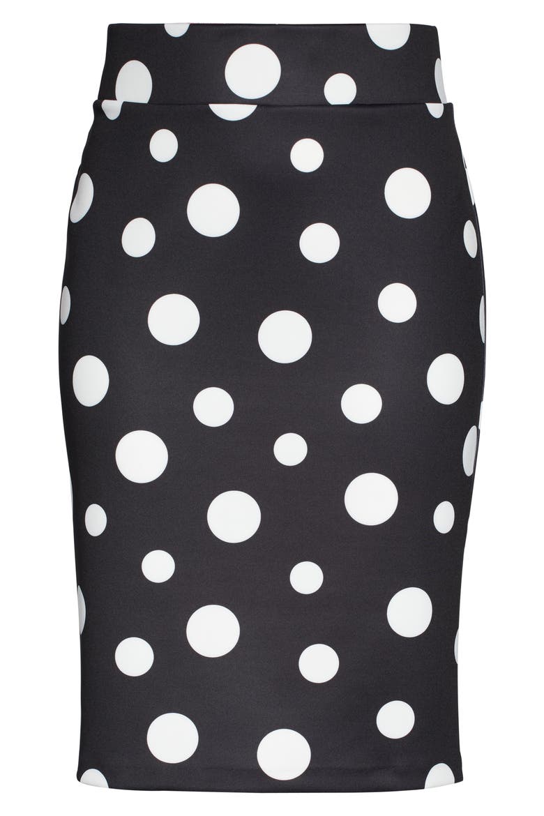 Polka Dot Neoprene Pencil Skirt, Alternate, color, BLACK/WHITE DOT